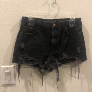 Black Frayed Denim Shorts
